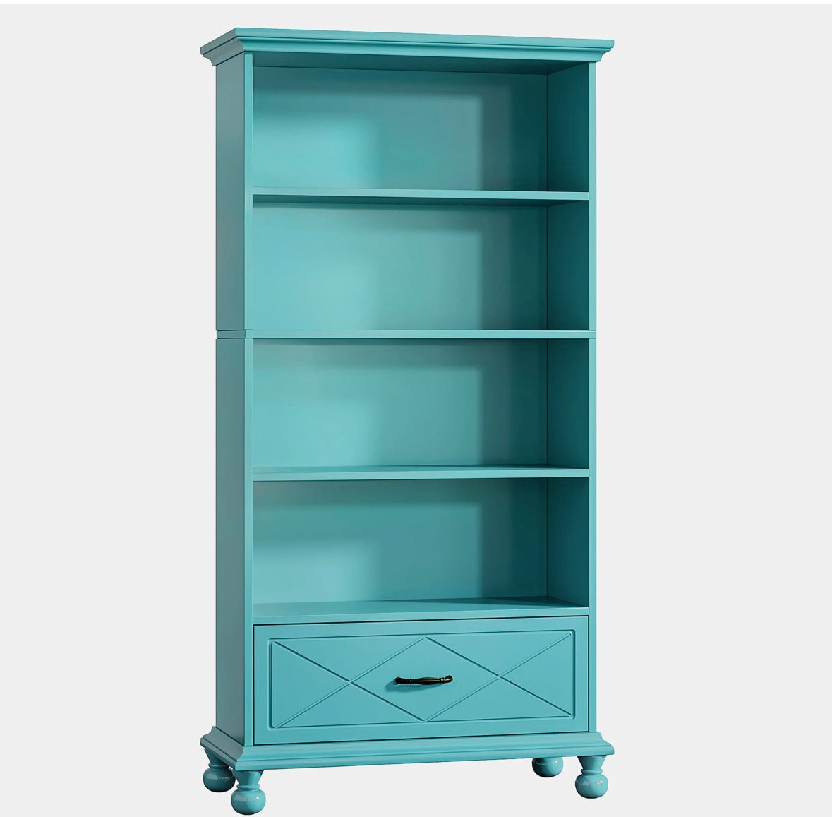 5-Shelf Bookcase with Drawer, 71" Bookshelf with Solid Wood Legs