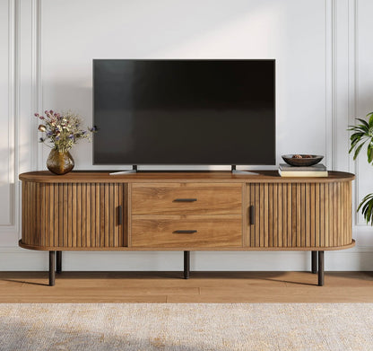 70" TV Stand, Modern Media Console with Storage and Sliding Tambour Door