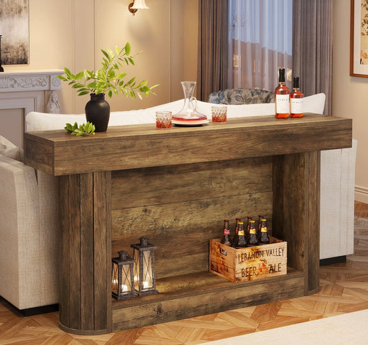 63" Console Table, 2-Tier Entry Hallway Table Sofa Table Behind Couch