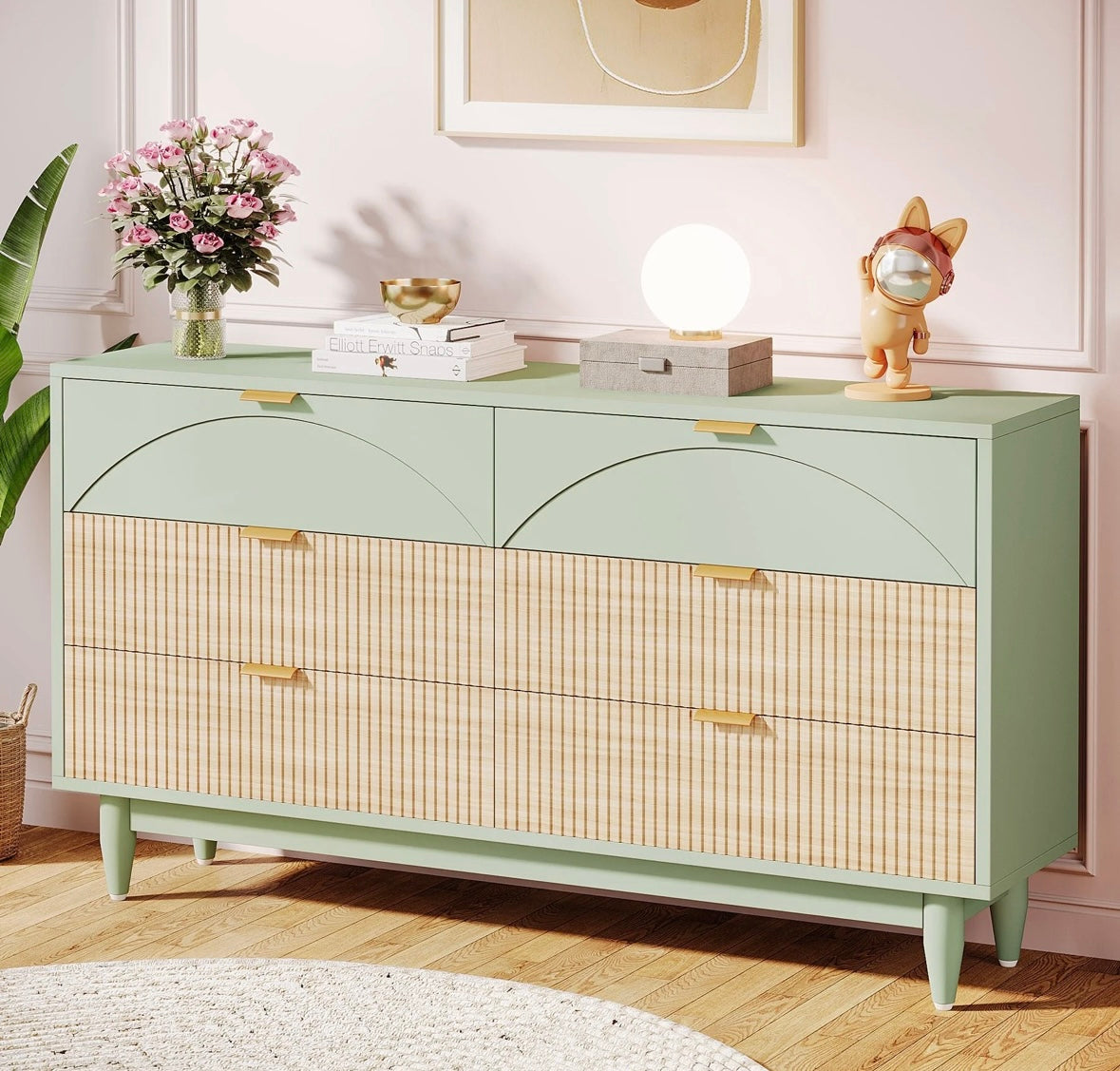 Modern 6-Drawer Dresser, 55 Inches Storage Chest of Drawers