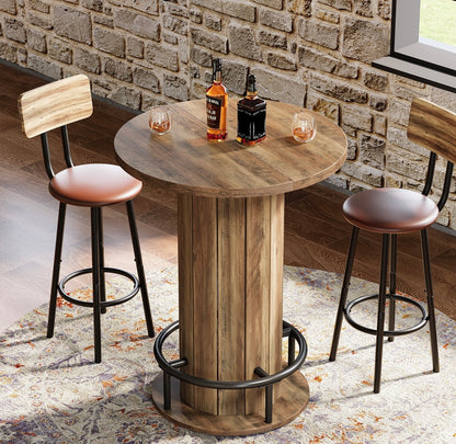 31" Bar Table, Round Bistro Pub Table with Footrest for Dining Coffee Cocktail