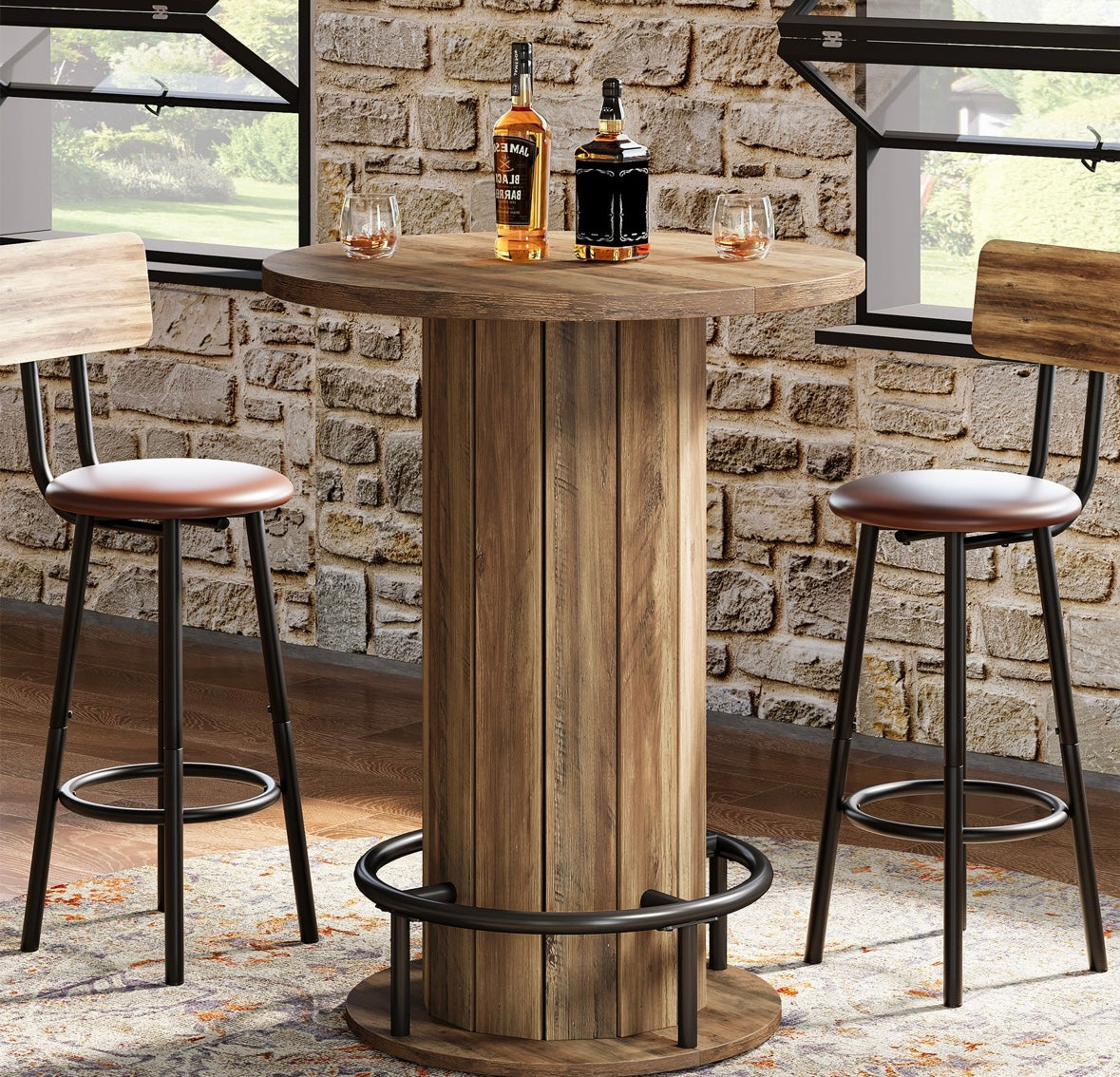 31" Bar Table, Round Bistro Pub Table with Footrest for Dining Coffee Cocktail