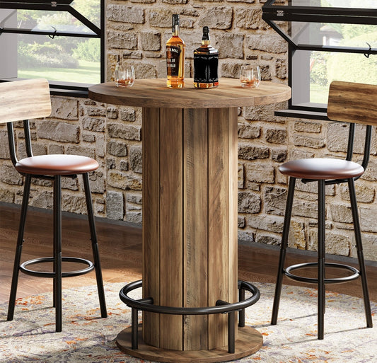 31" Bar Table, Round Bistro Pub Table with Footrest for Dining Coffee Cocktail