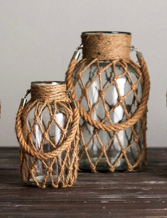 1Pc Rustic Glass Mason Jars With Jute Twine