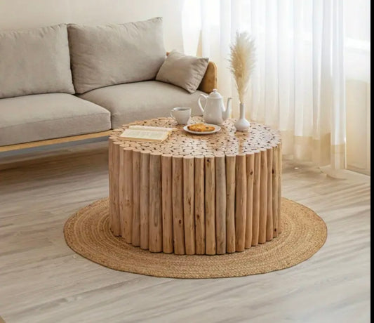 32" Round Coffee Table in Natural Wood