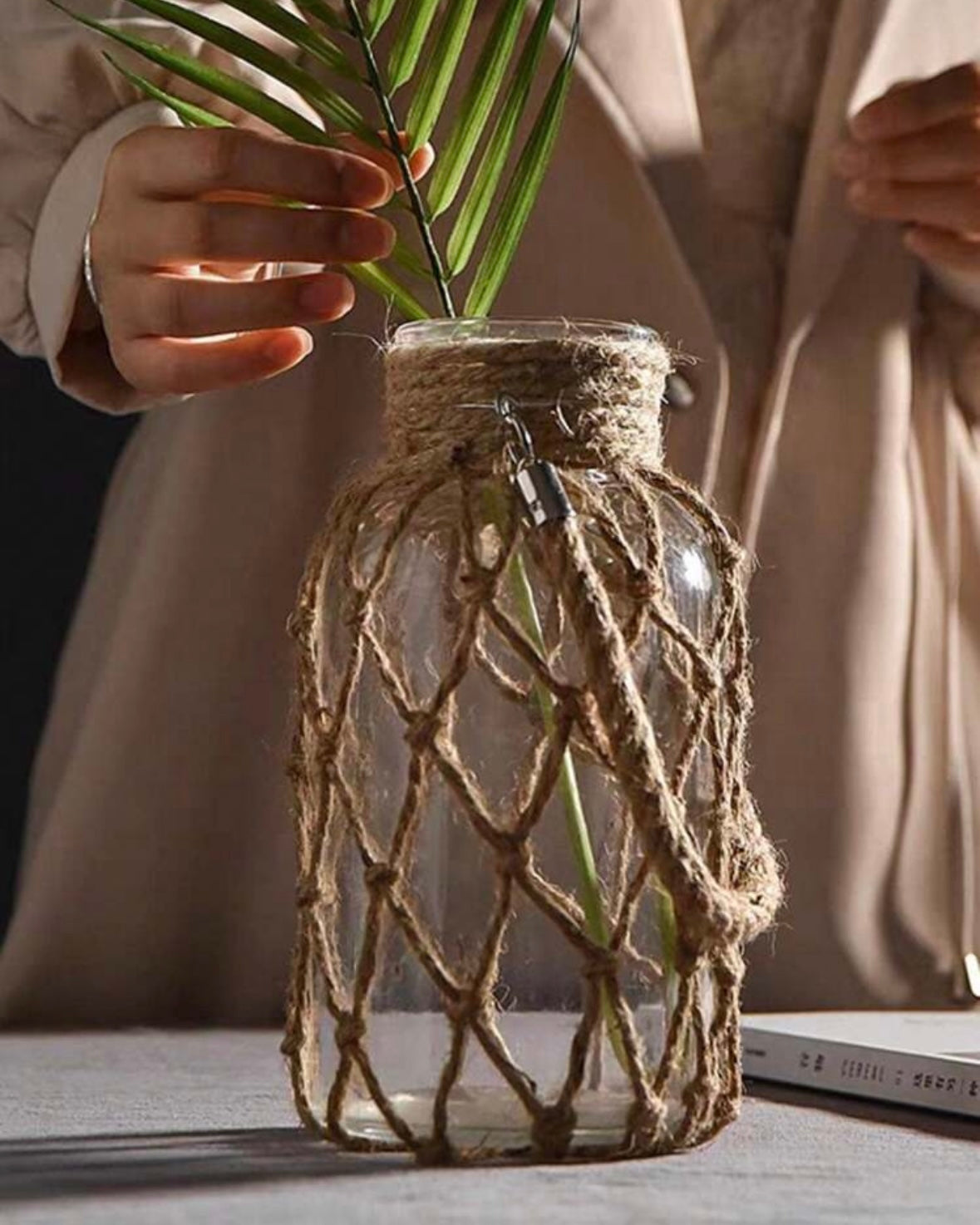 1Pc Rustic Glass Mason Jars With Jute Twine