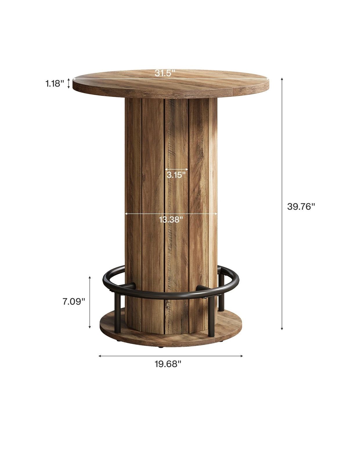 31" Bar Table, Round Bistro Pub Table with Footrest for Dining Coffee Cocktail