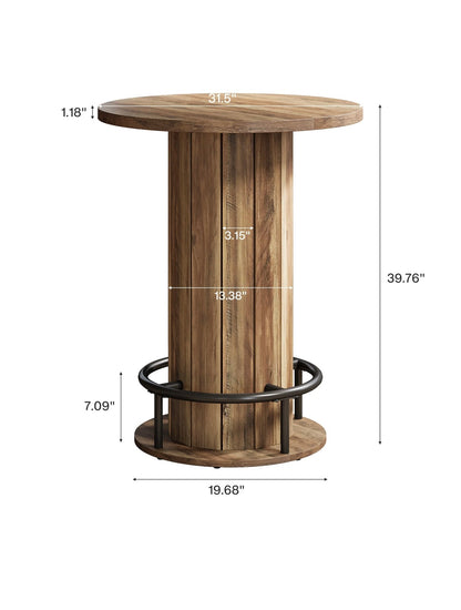 31" Bar Table, Round Bistro Pub Table with Footrest for Dining Coffee Cocktail
