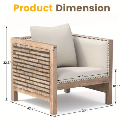 Coastal Wood Accent Chair with Cream Upholstery